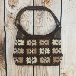 The Sak Brown Crochet Leather Shoulder Bag